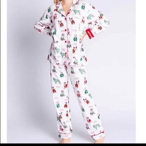 PJ Salvage flannel Happy Howlidays 3 pc Christmas Pajama Set L Matching headband